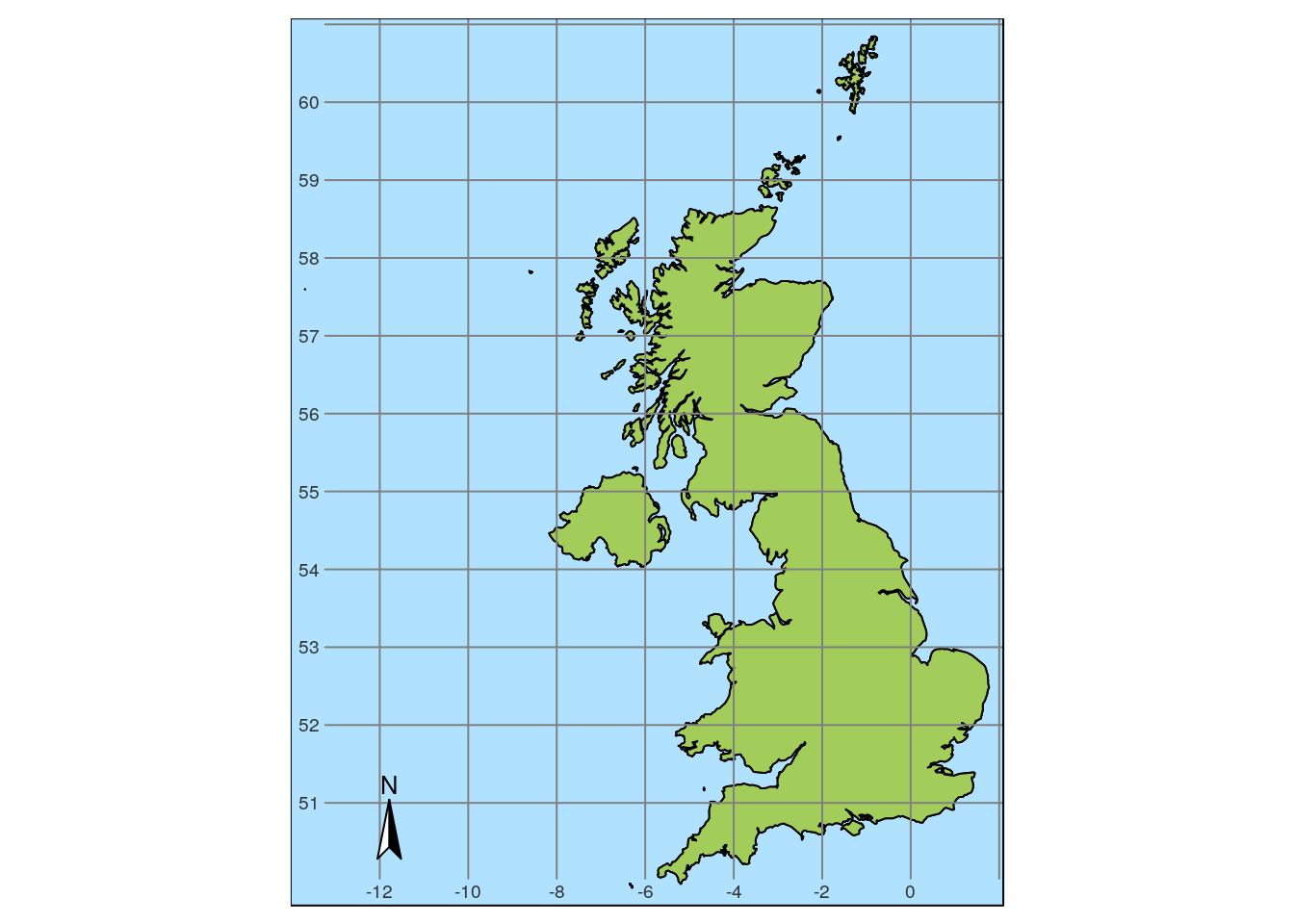 Map of the UK shown in a simple 1970s weather map type style