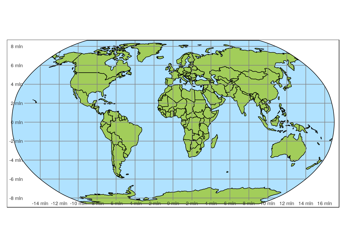 Countries of the world projected to the Robinson projection