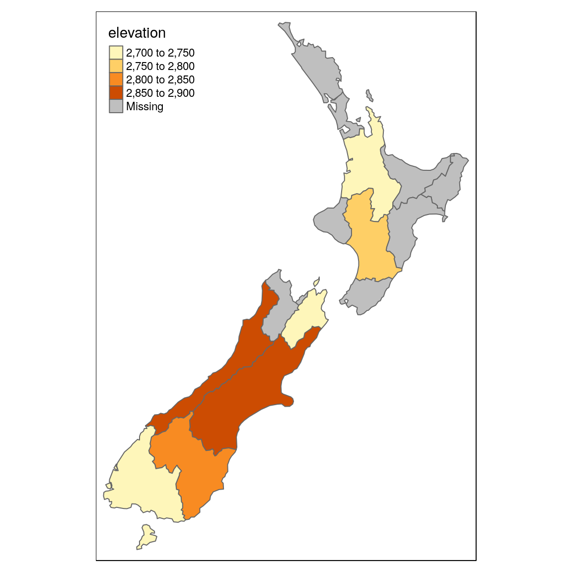 Average height of the top 101 high points across the regions of New Zealand.